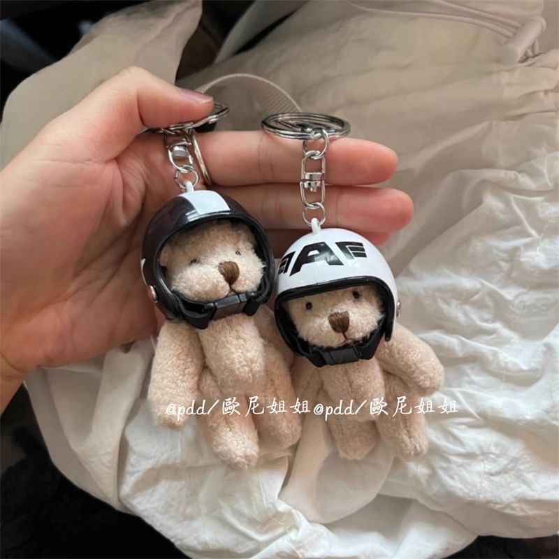 south korea ins letter motorcycle helmet bear plush doll pendant bag keychain couple cute hang decorations female