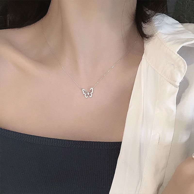 super slimming butterfly titanium steel necklace girlfriends‘ gift fine high-grade necklace ins cold style niche birthday gift for students