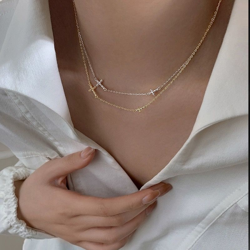 s925 sterling silver cross necklace 2024 new popular light luxury minority design advanced clavicle chain for girlfriend girlfriend