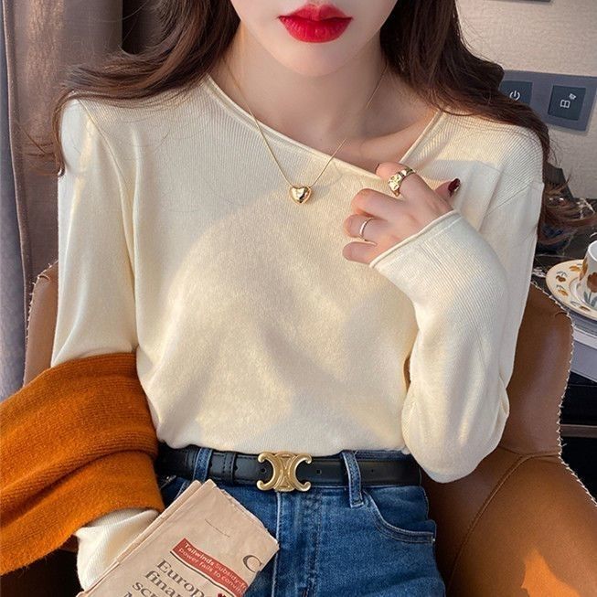 loose sweater women‘s 2024 spring and autumn thin inner match long-sleeved bottoming shirt western style all-matching outer wear round neck sweater