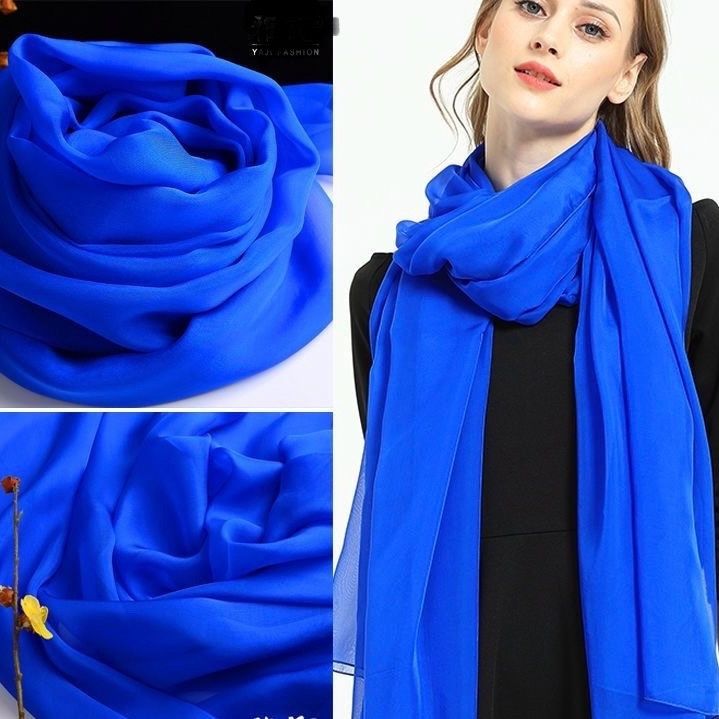 royal blue solid color satin mixed mulberry silk scarf silk scarf for spring， summer， autumn and winter decoration warm