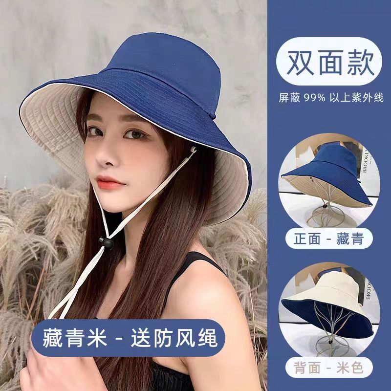 bucket hat women‘s summer korean-style trendy japanese-style and internet-famous double-sided face cover ultraviolet-proof hat big brim sun hat sun protection hat