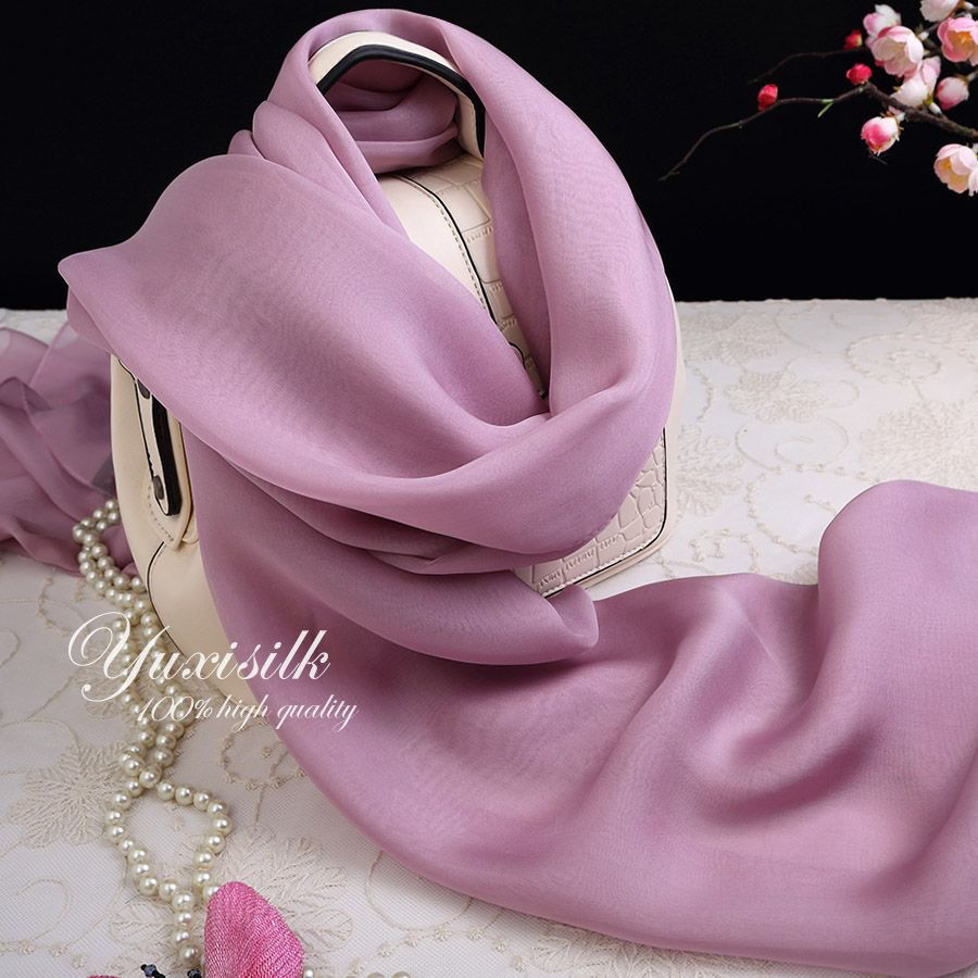 smoky purple solid color mulberry silk long silk scarf shawl women‘s scarf spring， autumn and winter summer silk scarf