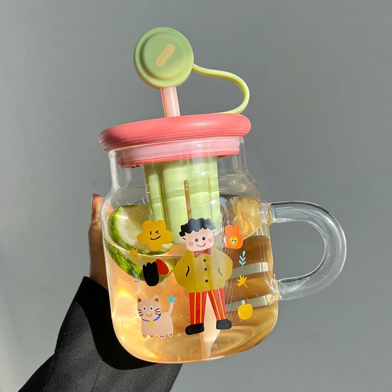 water cup for girls good-looking glass 2024 new large capacity office high temperature resistant straw big belly cup