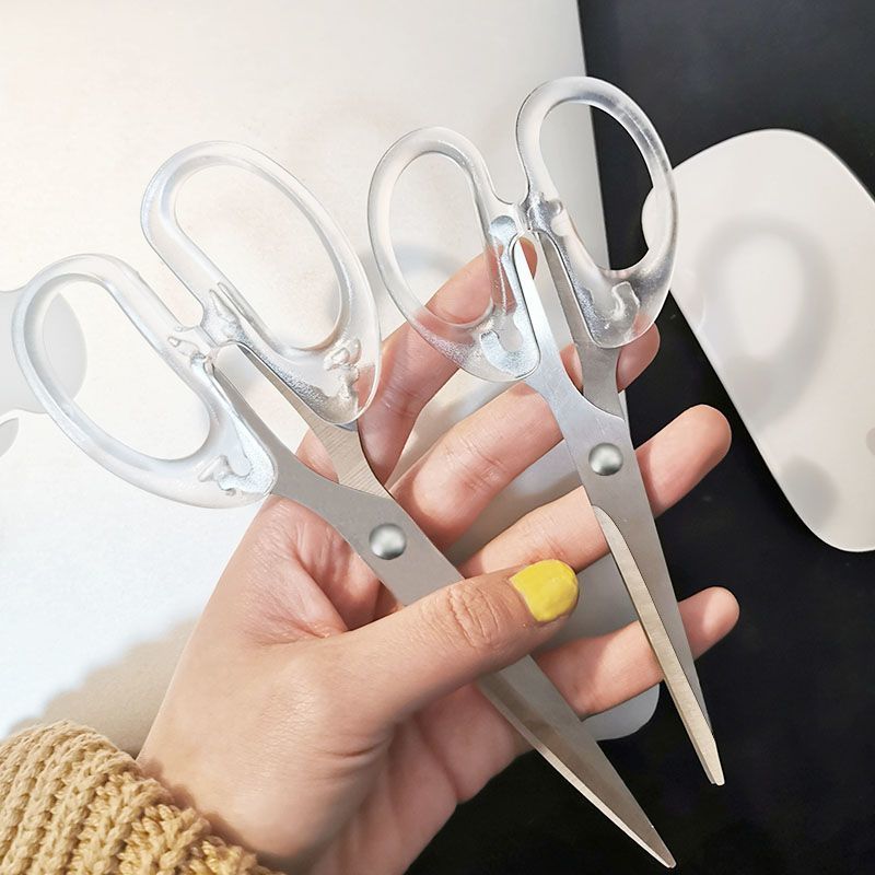 transparent portable scissors student dormitory office home multi-functional handmade diy paper cut stainless steel trumpet bangs