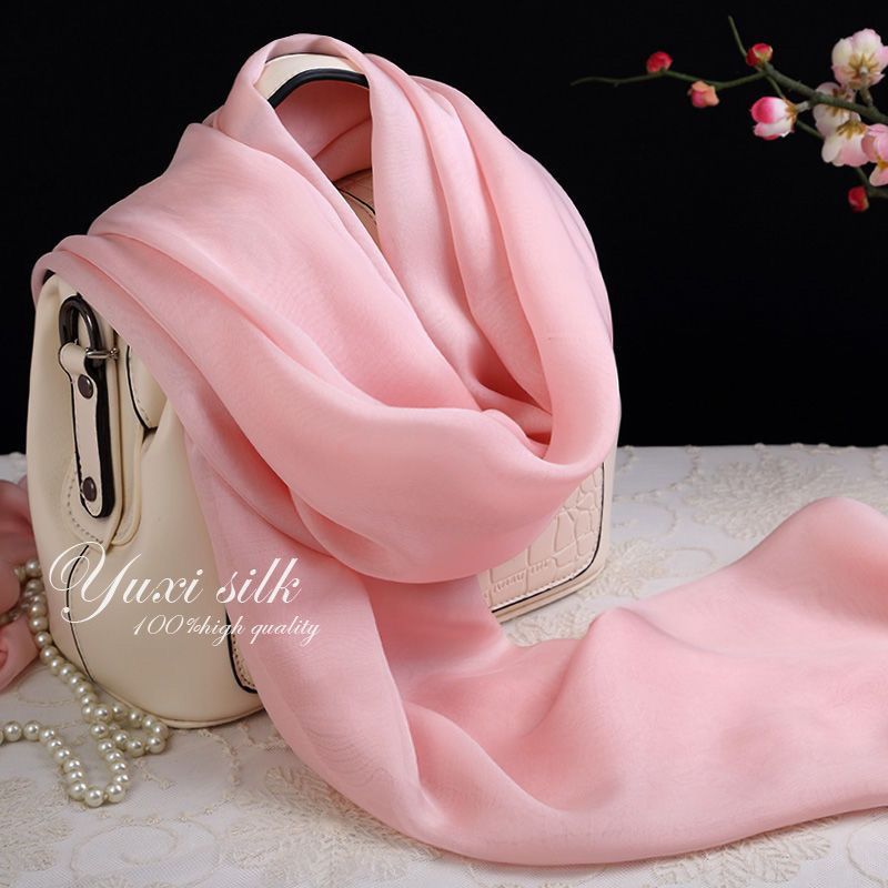 pink pure color mulberry silk long silk scarf shawl women‘s scarf spring， autumn and winter summer silk scarf satin