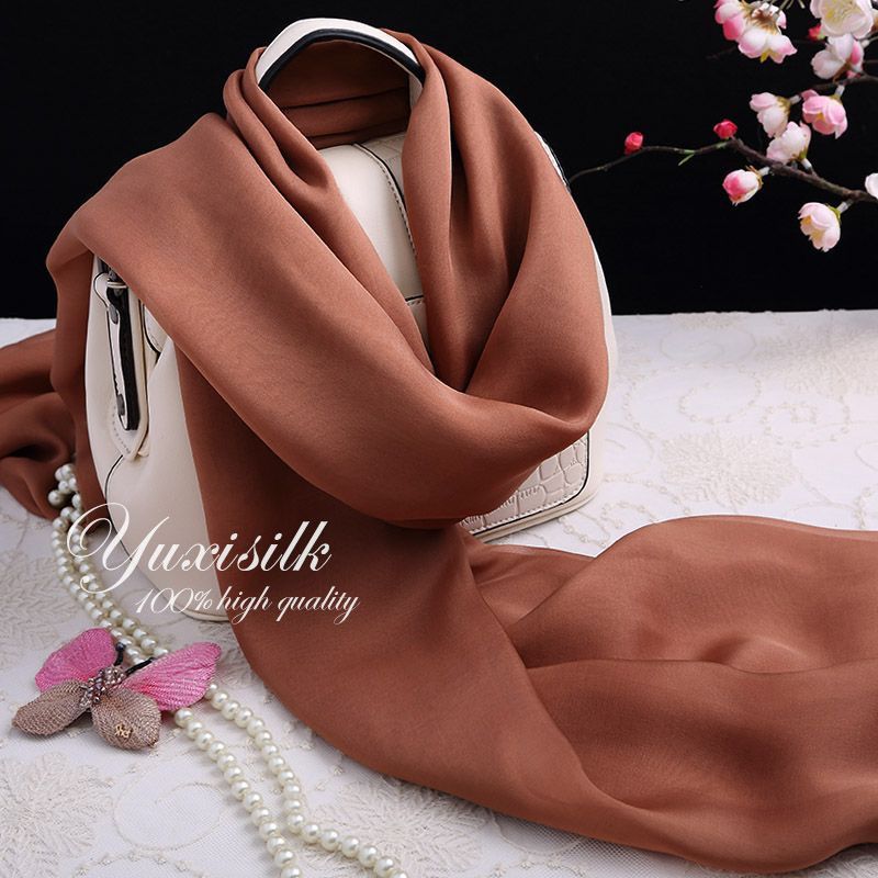 brown solid color satin mulberry silk long silk scarf shawl women‘s scarf spring， autumn and winter summer silk scarf