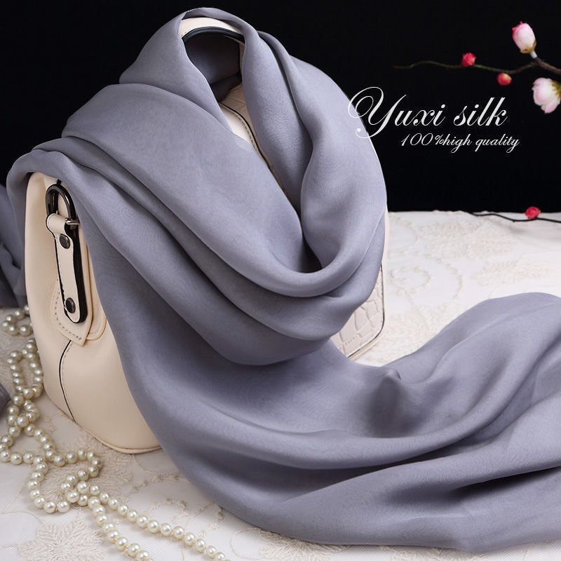 silver gray pure color mulberry silk long silk scarf shawl women‘s scarf spring， autumn and winter summer silk scarf super long