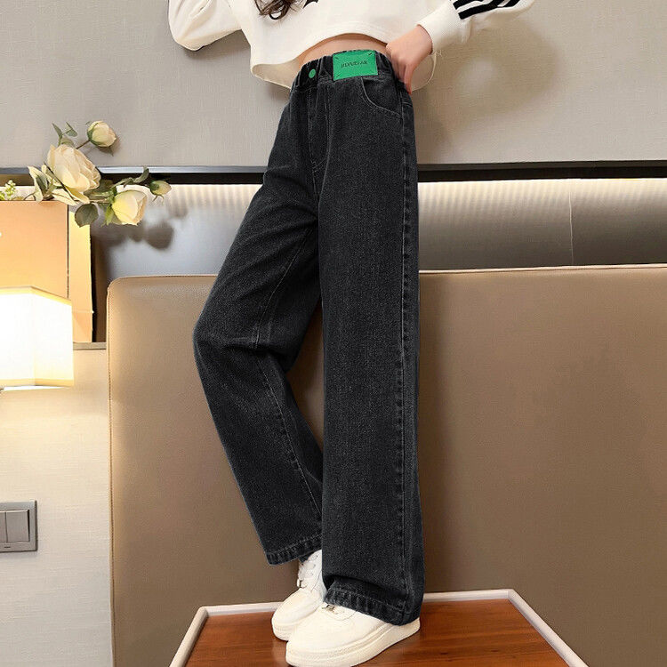 Girls' Wide-Leg Pants Spring and Autumn 2024 New Medium and rge Children's Jeans Children's Straight Pants Loose Girl's Western Style