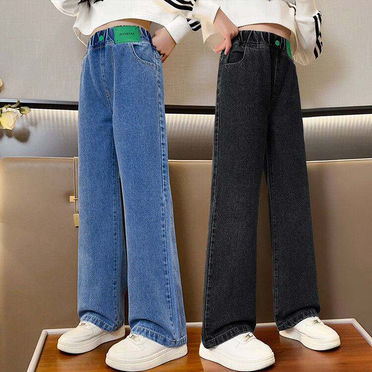 Girls' Wide-Leg Pants Spring and Autumn 2024 New Medium and rge Children's Jeans Children's Straight Pants Loose Girl's Western Style