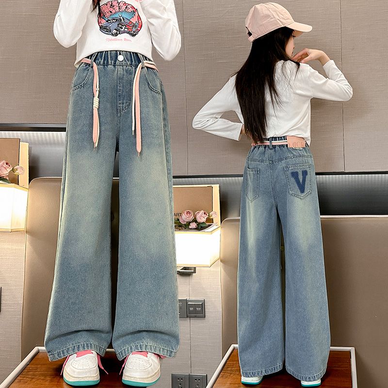 girls‘ spring and autumn jeans 2024 new spring fashionable stylish wide-leg pants korean style trendy children‘s pants