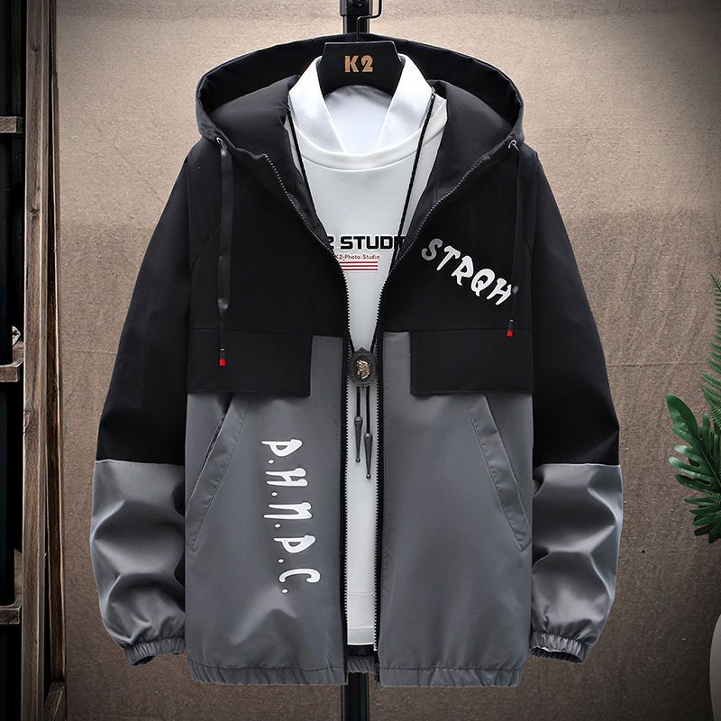 spring and autumn men‘s jacket trendy korean style workwear jacket casual thin hooded jacket for teenagers and students