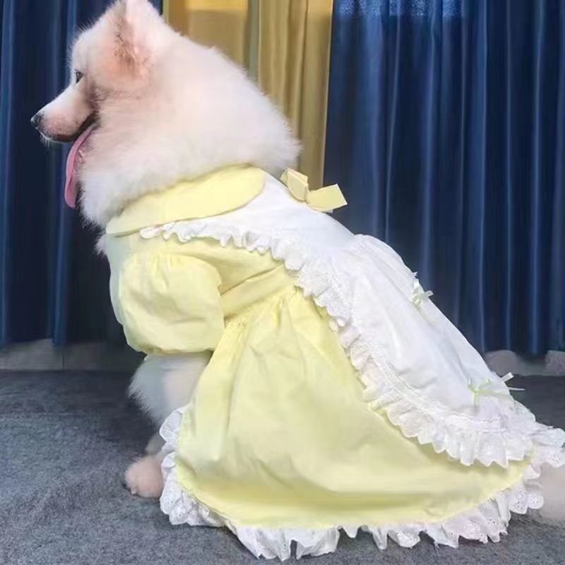 dog clothes puppy skirt autumn thin anti-lint summer yellow dress princess style dog skirt dog western style