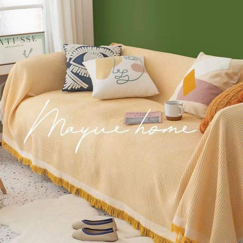 manyue ins style cream yellow sofa towel solid color sofa cover cloth full covered universal cover towel all-inclusive sofa cover