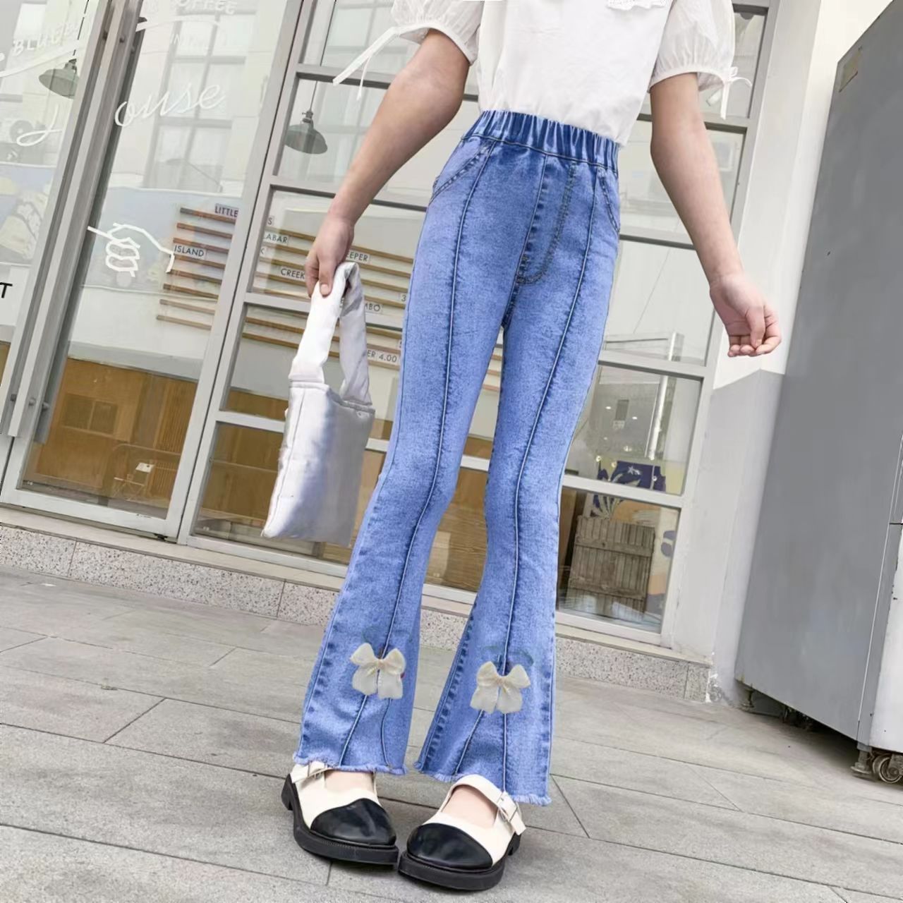 Girls' Pants Spring and Autumn Jeans Loose Mid Waist Children's Bell-Bottom Pants Fashion Children's Pants Students Slimming