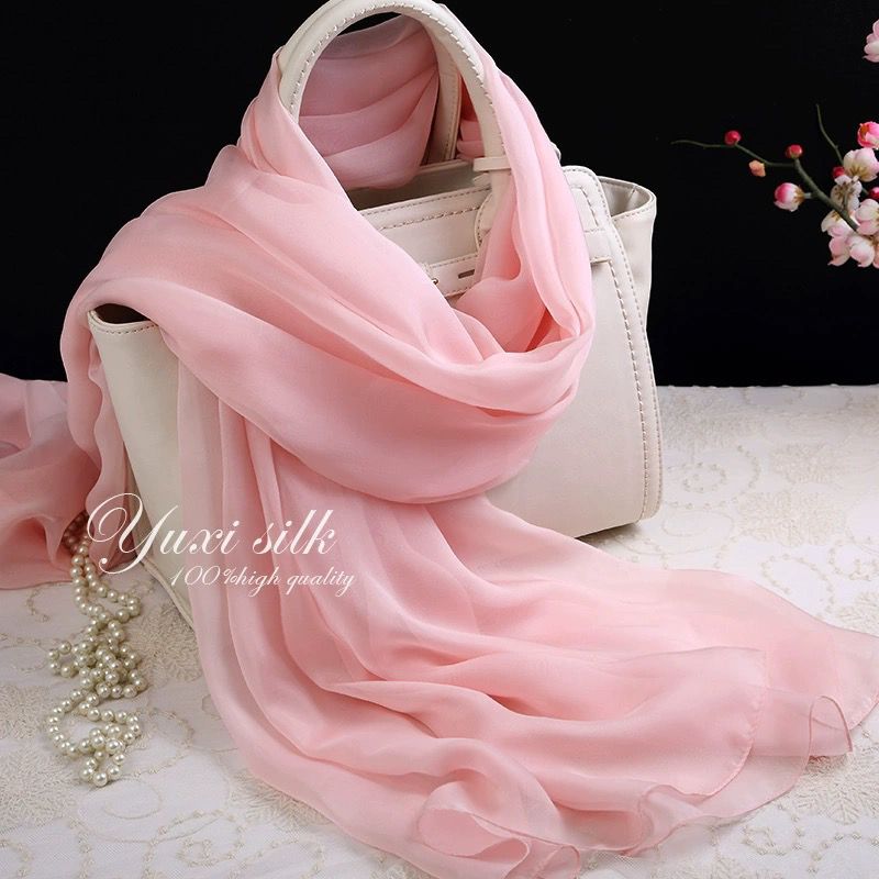 nude pink solid-colored sun protection long silk scarf shawl women‘s scarf spring and autumn winter summer thin scarf mulberry silk