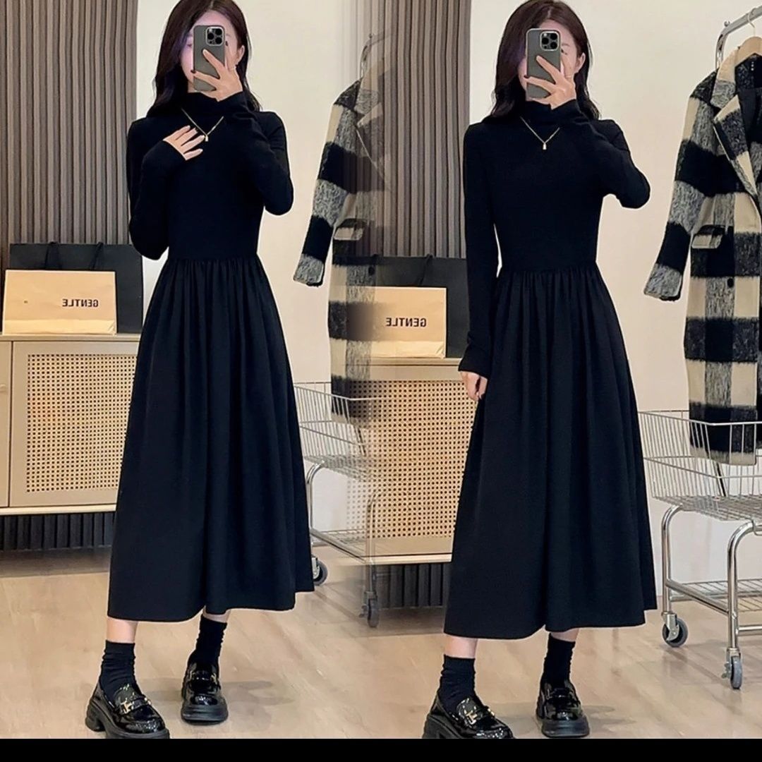 spring and summer hepburn style little black dress female 2024 new high sense match with coat inner wear base half turtleneck dress