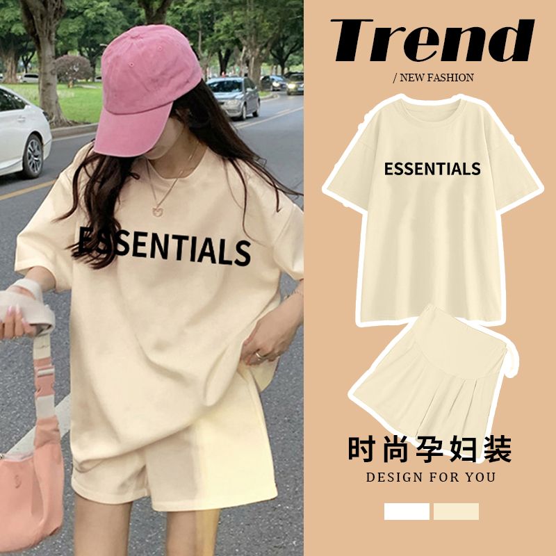 maternity clothes summer suit fashion 2024 new trendy hot mom personality short sleeve top belly lift pants two-piece summer