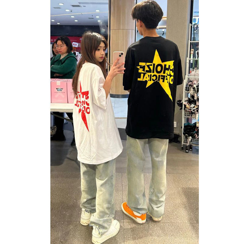 national fashion brand xingx couple‘s short sleeve 2024 new american retro t-shirt women‘s summer design sense niche top