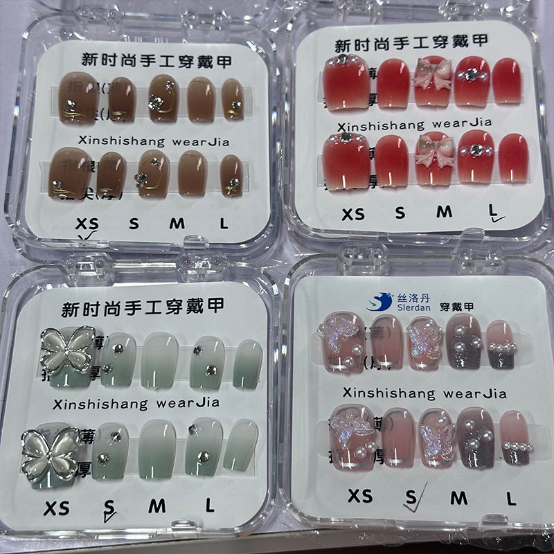 handmade nail 2024 source wholesale wear nail blind box mixed batch fresh photo classic style with diamond water drop chinese style