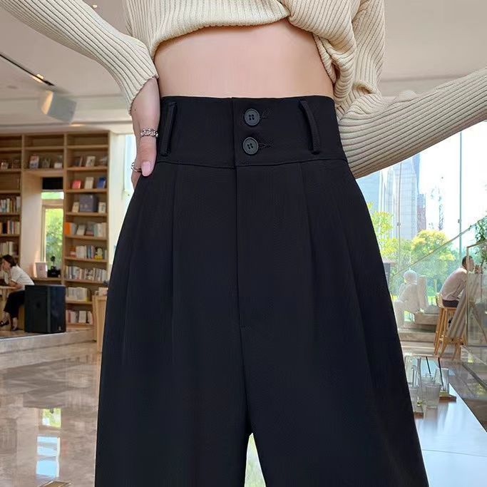 suit pants women‘s summer 2024 new high waist drooping wide leg pants high-grade narrow version straight trousers black trousers