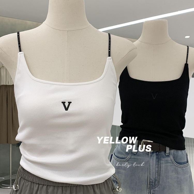 solid color sling vest with chest pad integrated inner wear outer wear slim fit slimming versatile short top women‘s pure desire simple