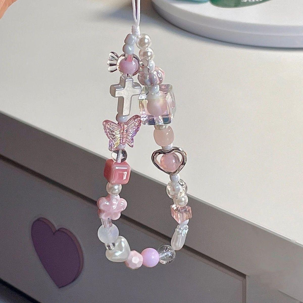 original y2k sweet cool girl mobile phone lanyard handmade beaded ccd chain camera ornaments wrist anti-lost trend