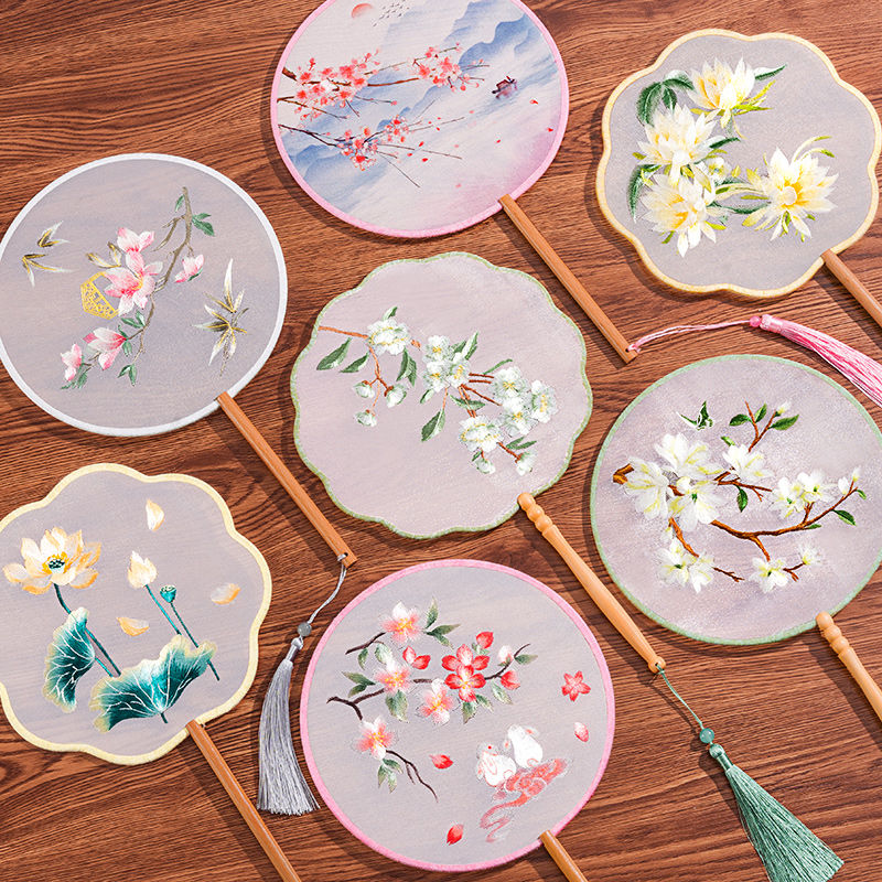 circular fan chinese style suzhou dance round fan han chinese clothing cheongsam double sided embroidery ancient style children dance fans children