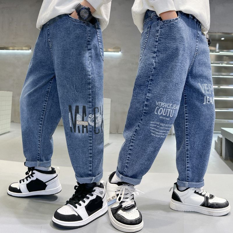 boys‘ pants spring jeans children‘s autumn clothing casual pants 2024 new trendy medium and big children korean style simple trousers