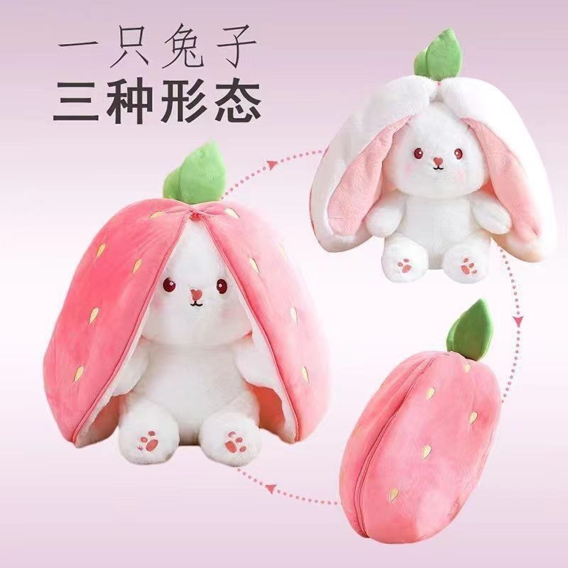 strawberry plush toy bunny cute shapeshift doll doll puppet birthday gift valentine gift for girls