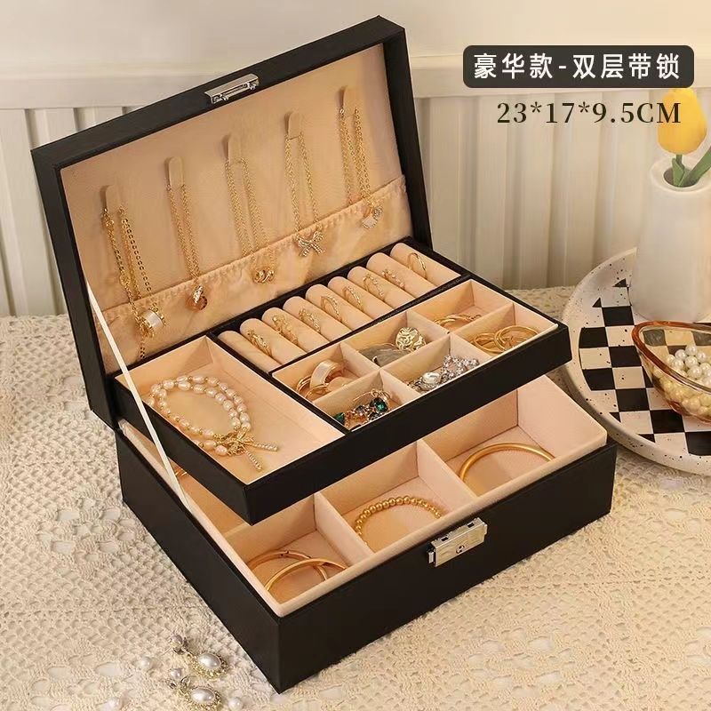 gold jewelry storage box multi-layer anti-oxidation large capacity high-end necklace ring earrings universal jewelry box