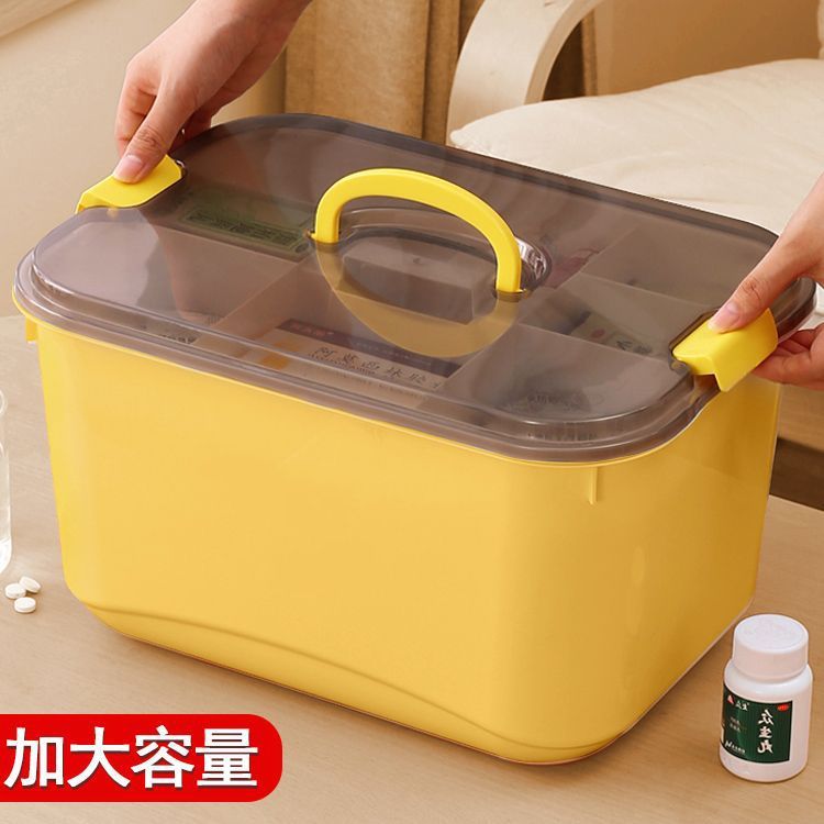 large capacity medicine box home family pack portable first aid small medicine box storage box car double-layer medical box