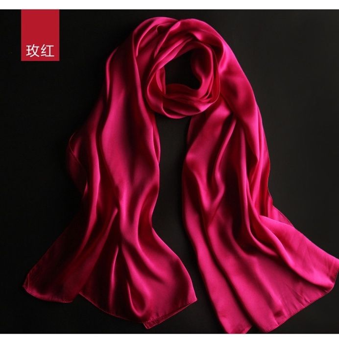 deep rose red solid color hangzhou mulberry silk women‘s silk scarf long thin cape spring， autumn and winter warm all-matching