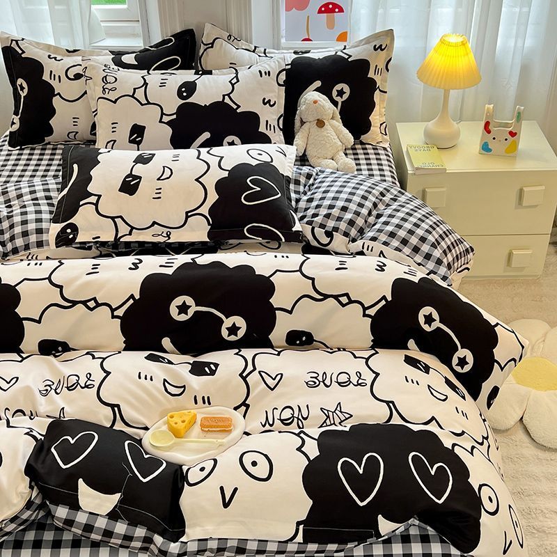 black briquette four-piece set beddings quilt cover quilt cover bed sheet four-piece quilt three-piece set single double 2 pillowcase 2