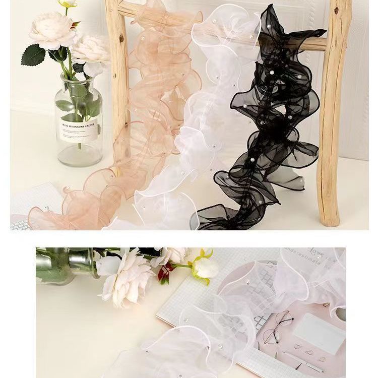 12cm encrypted pleated organza beaded mirror trim neckline clothing design lolita lace accessories