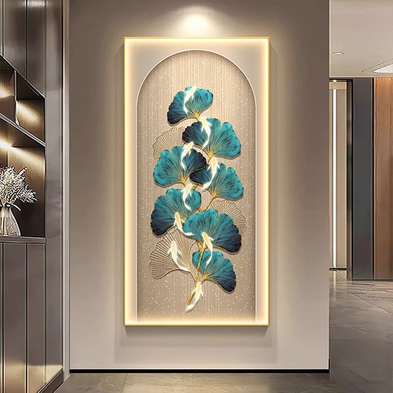 ginkgo leaf entrance painting nine fish pattern door-to-door hanging painting means good sense of high quality corridor and aisle mural