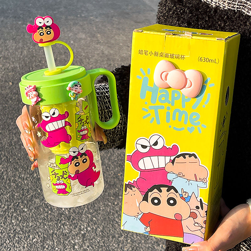 crayon xiaoxin 2024 new straw cup girls good-looking glass high temperature resistant children cute cup summer