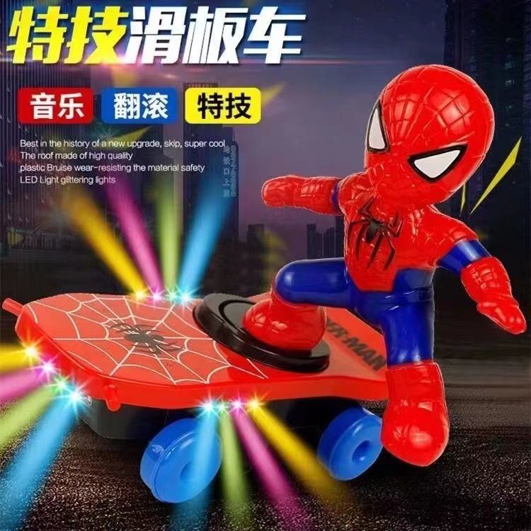 best-seller on douyin oversized spider-man stunt cool tumbling scooter toy children's educational electric scooter