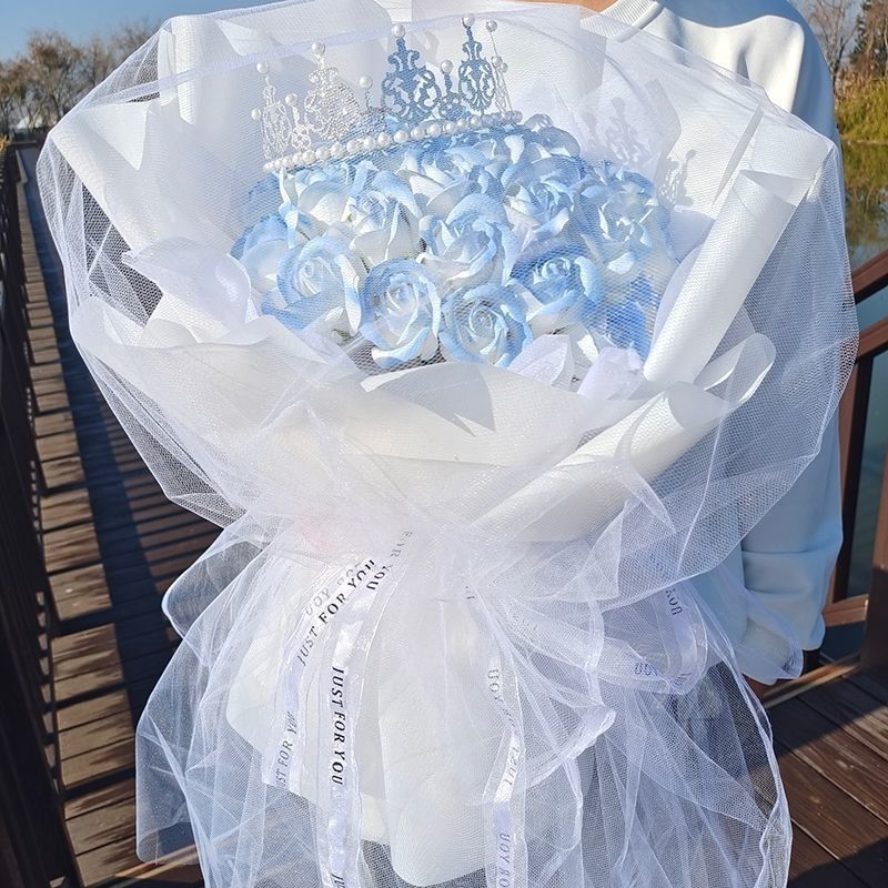 finished product ice crushing blue and black knight rose bouquet for boyfriend gift for girlfriend valentine‘s day birthday preserved fresh flower gift