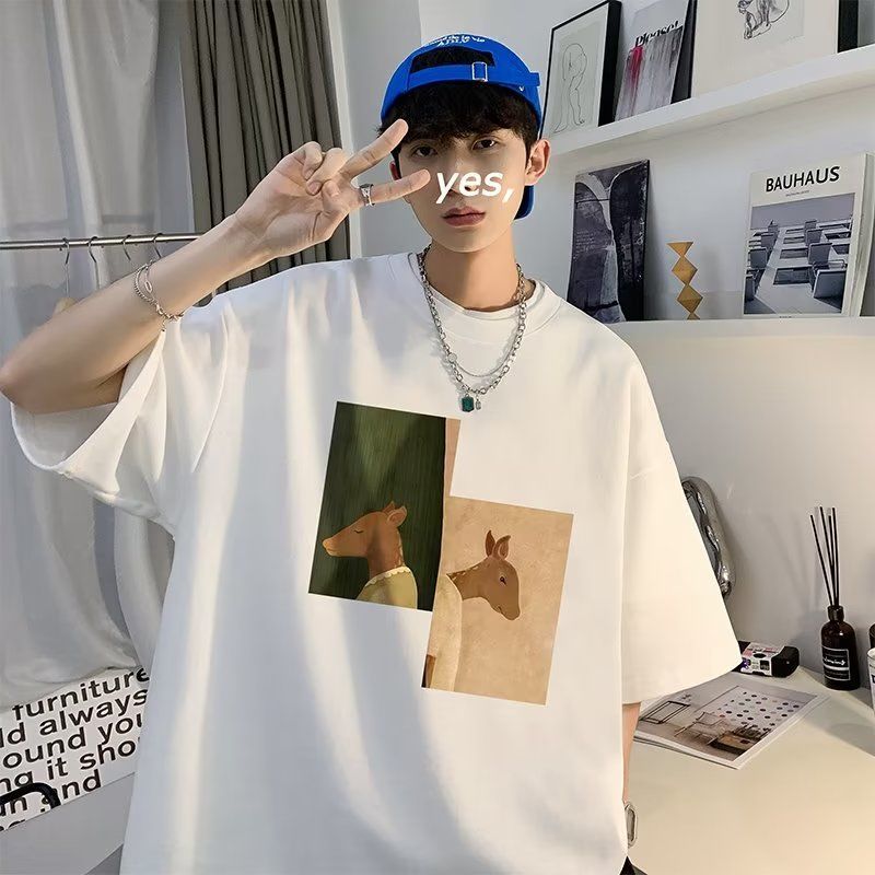 short-sleeved t-shirt men‘s summer fashion brand ins hong kong style loose t-shirt men‘s korean style trendy simplicity all-matching half sleeve clothes