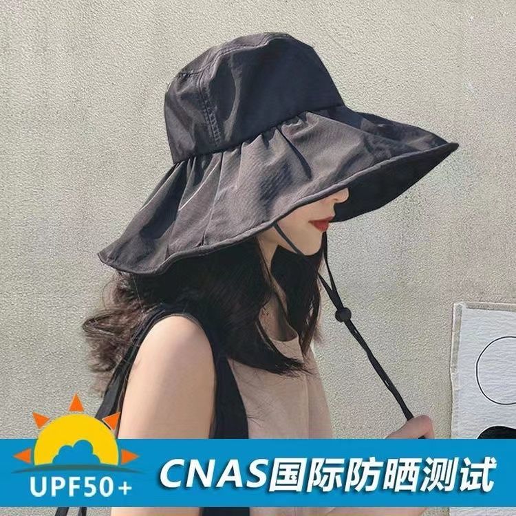 black rubber japanese sun hat summer foldable big brim sun-proof bucket hat uv protection uv beach sun hat