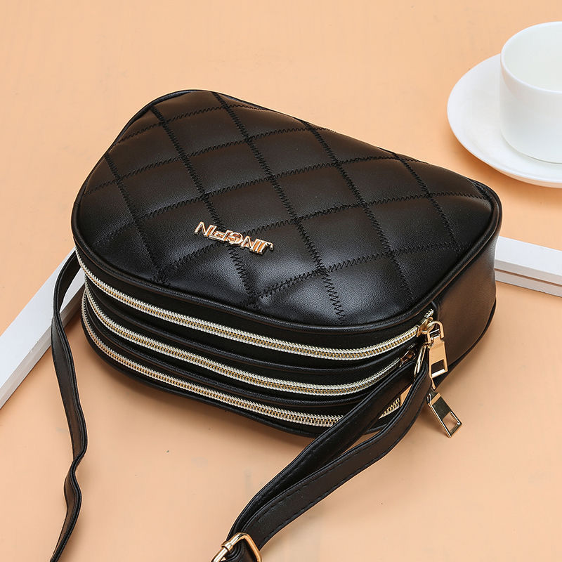 2024 new popular three-layer small round bag large capacity middle-aged rhombus women‘s bag shoulder bag crossbody women‘s bags women‘s bag