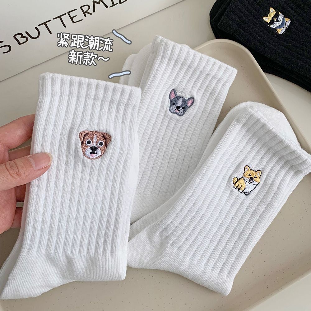 socks men‘s ins fashionable socks dog head sports stockings men‘s and women‘s black and white mid-calf socks breathable all-match