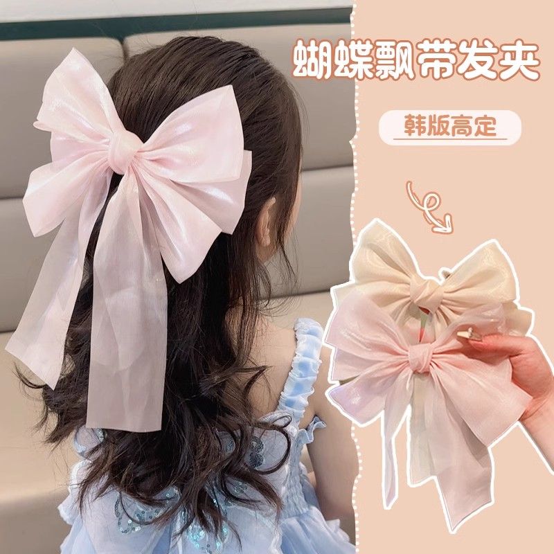 new bow mesh ribbon hairpin back head hair accessories spring hairpin temperament clip sweet headwear princess