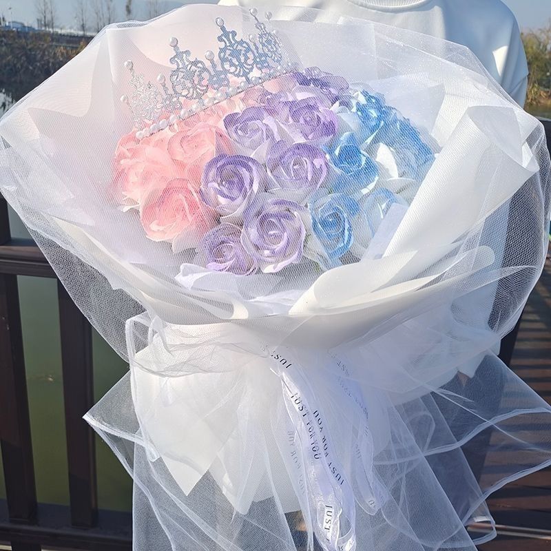 ice crushing blue rose soap preserved fresh flower valentine‘s day birthday gift male and female friends classmates finished bouquet