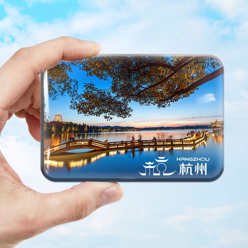 zhejiang tourist souvenir crystal refrigerator sticker and magnet sticker custom hangzhou west lake three pools mirroring the moon broken bridge wudang town xitang