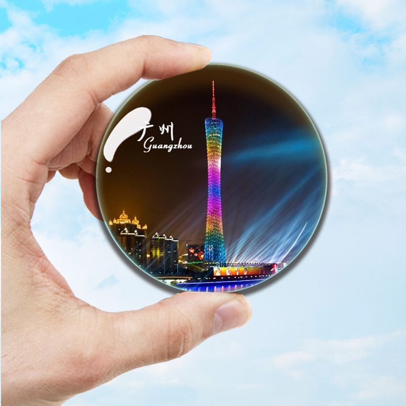 guangdong tourist souvenir crystal fridge glass sticker magnetic paste customized guangzhou tower pearl river night view shenzhen zhuhai