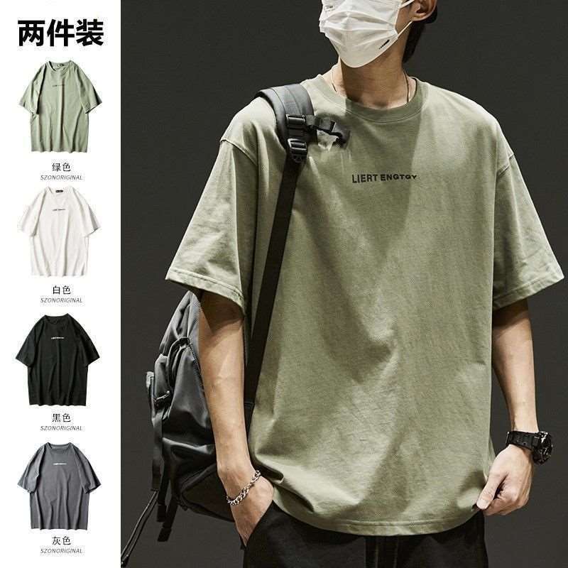 new short-sleeved t-shirt men‘s japanese style simple crew neck t-shirt loose trendy all-match american casual top clothes summer