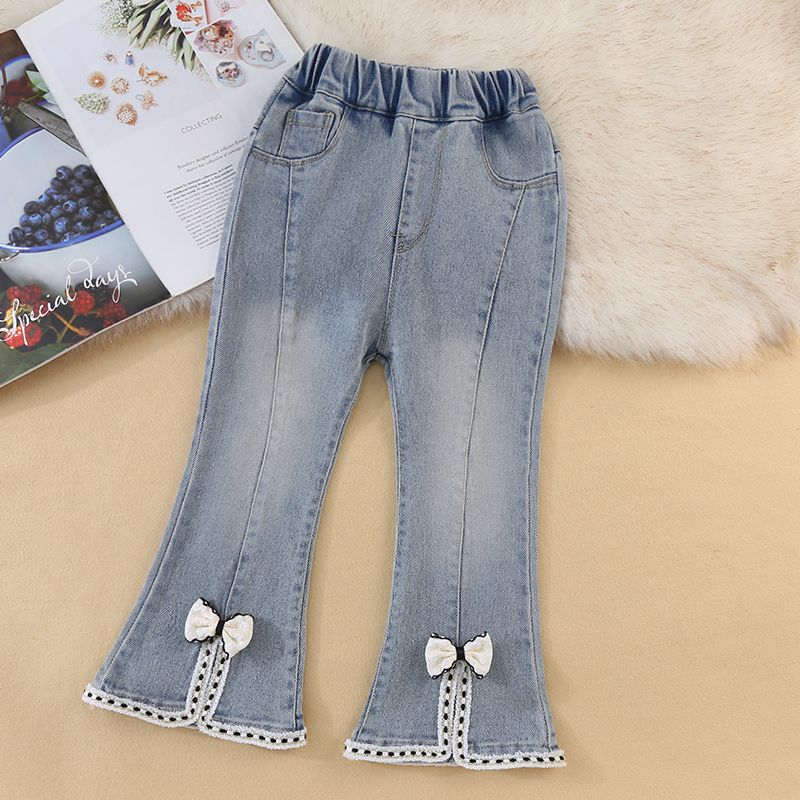 girls‘ jeans spring 2024 new children‘s spring leisure trousers little girl‘s online red ocean air horn pants