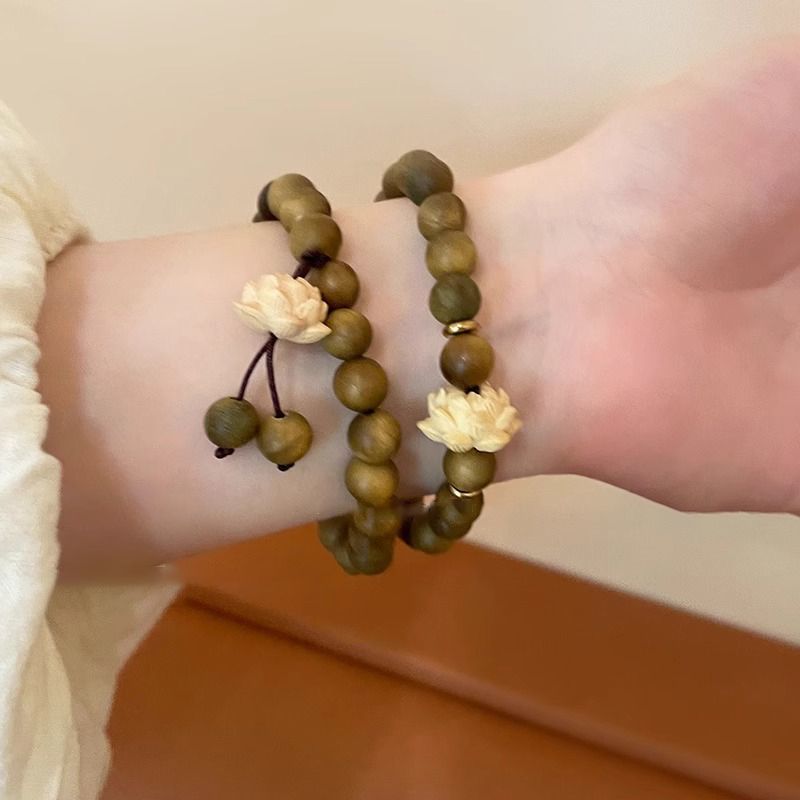 green sandalwood string beads lotus bracelet for women 2024 new chinese bracelet zen niche vintage antique bracelet